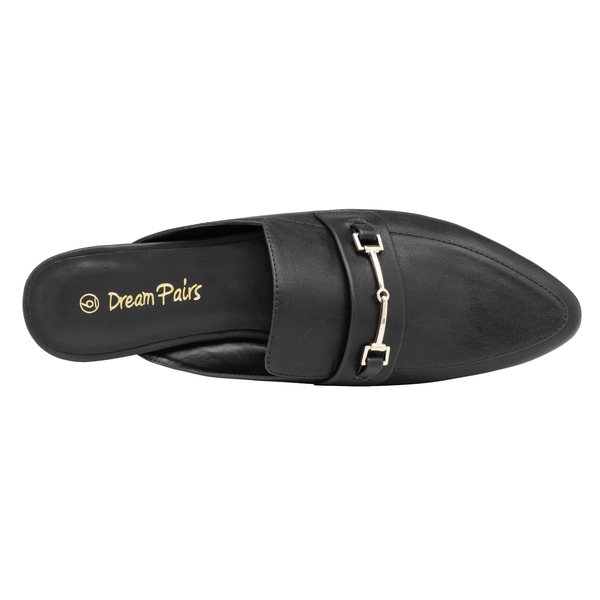 Buckle Pointed Toe Flat Mules - BLACK PU - 3